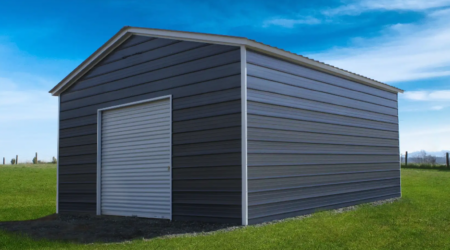 20′ x 25′ x 10′ vertical roof, fully enclosed with (1) 8′ x 8′ roll up door.